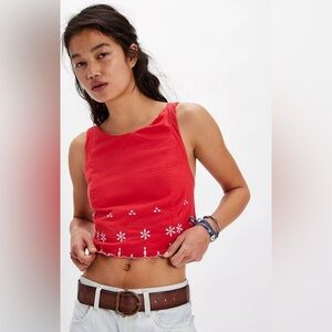 Free People Red Floral Embroidered Crop Top